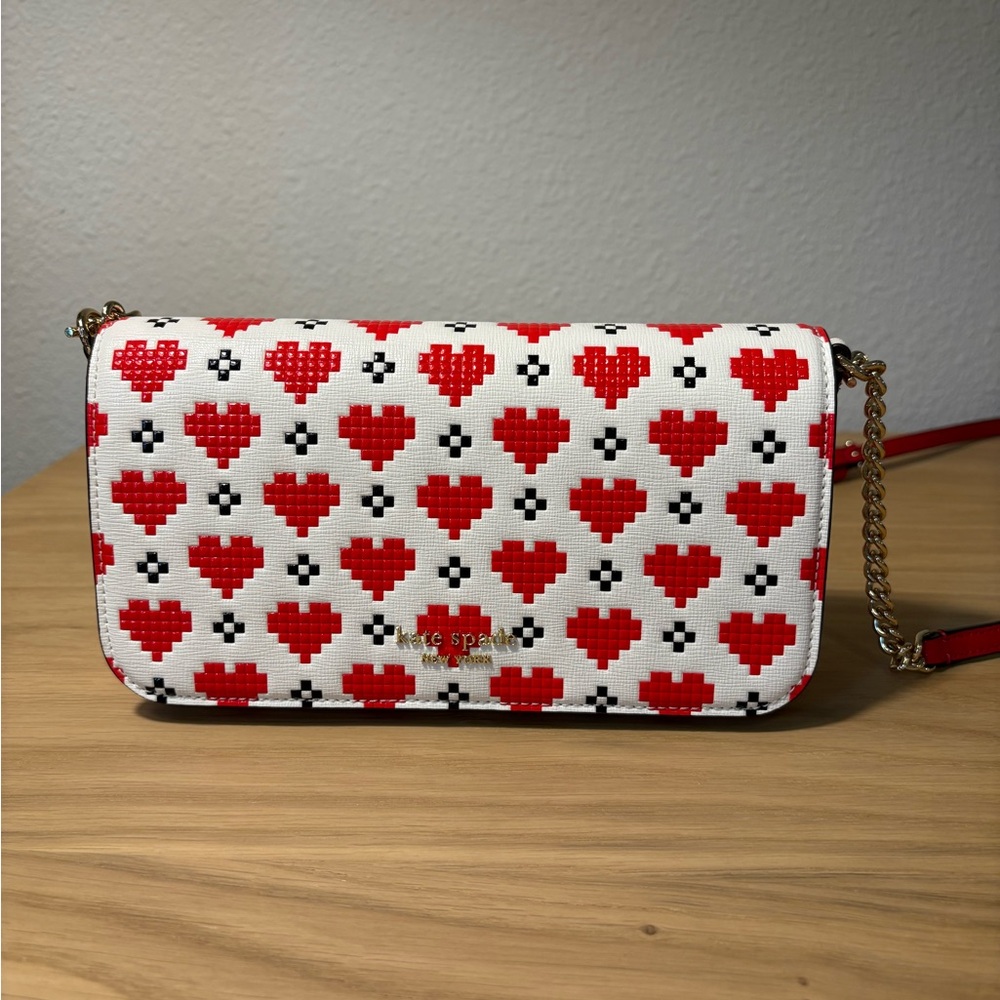 Kate Spade Pixel Hearts Devin Crossbody Flap Chain Wallet Bag NWOT
